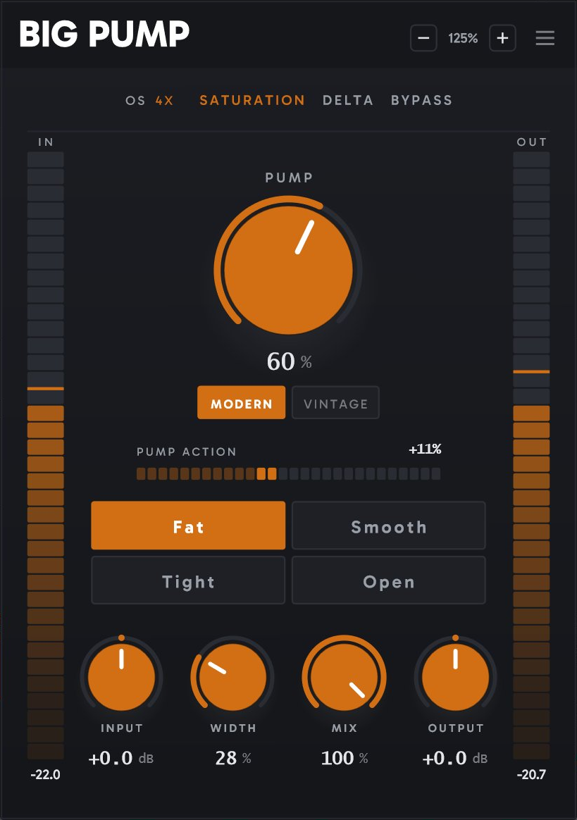 Big Pump settings for the selected demo